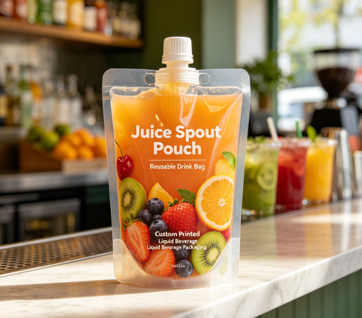 Les boissons liquides réutilisables imprimées par coutume de poche de bec de jus tiennent le sac de bec