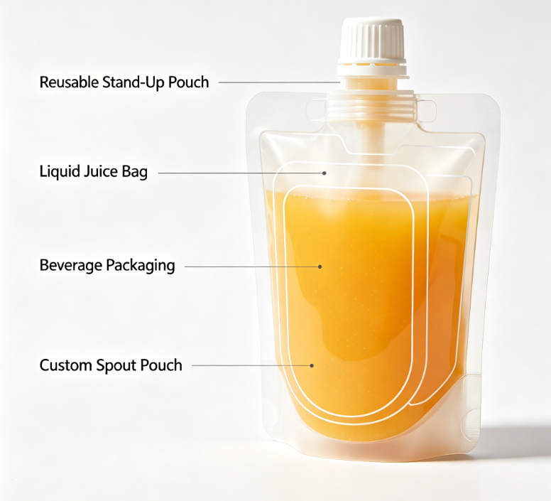 Les boissons liquides réutilisables imprimées par coutume de poche de bec de jus tiennent le sac de bec