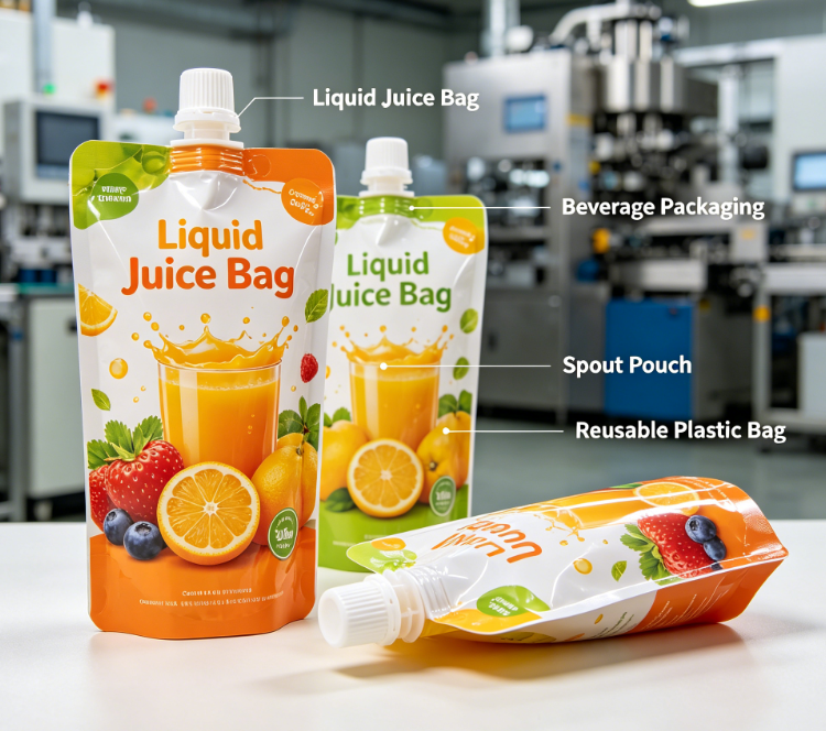 Les boissons liquides réutilisables imprimées par coutume de poche de bec de jus tiennent le sac de bec