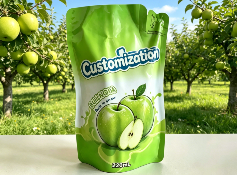 La coutume a imprimé les poches intégrées 220ml de paille pour des boissons de purée de fruit de jus