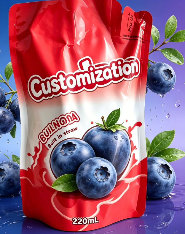 La coutume a imprimé les poches intégrées 220ml de paille pour des boissons de purée de fruit de jus