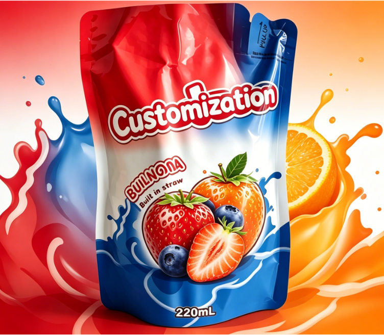 La coutume a imprimé les poches intégrées 220ml de paille pour des boissons de purée de fruit de jus