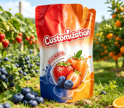 La coutume a imprimé les poches intégrées 220ml de paille pour des boissons de purée de fruit de jus