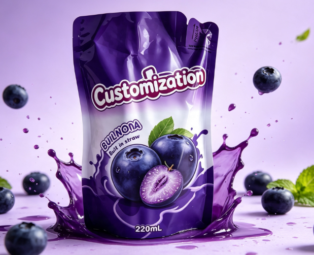 Sachets à presser en paille intégrés multi-saveurs de 220 ml, sacs d'emballage personnalisés pour purée de fruits et jus
